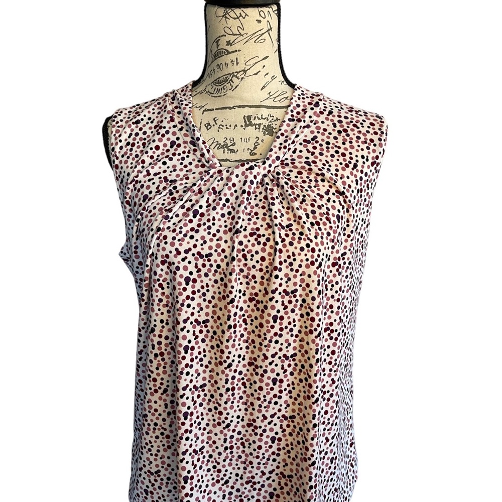 NWT Talbots women short sleeve shirt. Large Petite. White with pink/wine dots